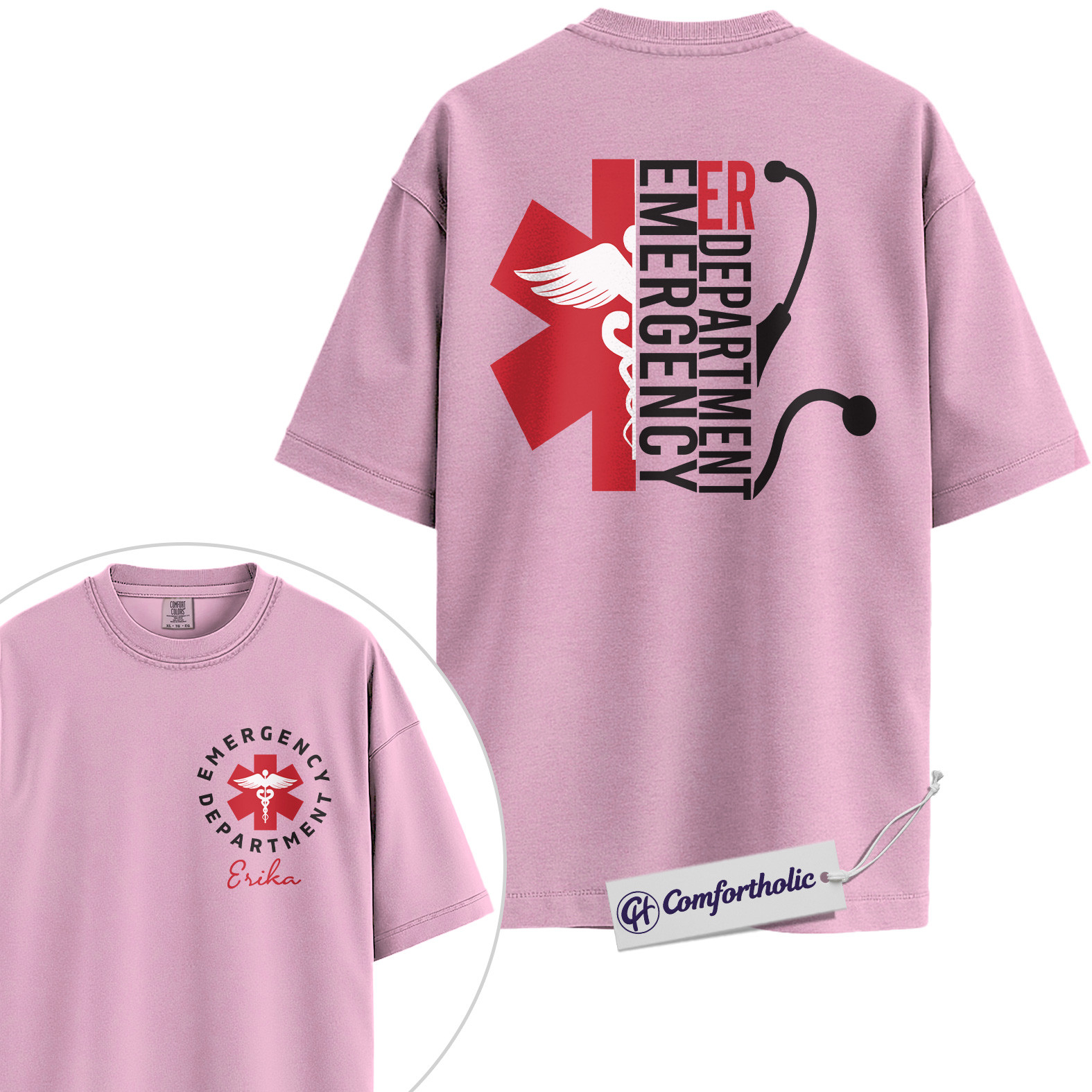 Emergency Department Shirt, Personalized Name EMS Graphic Tee, Custom ER Nurse T-Shirt, Gift for Emergency Room Nurses, Comfort Colors Shirt 2-Sided - Image 8