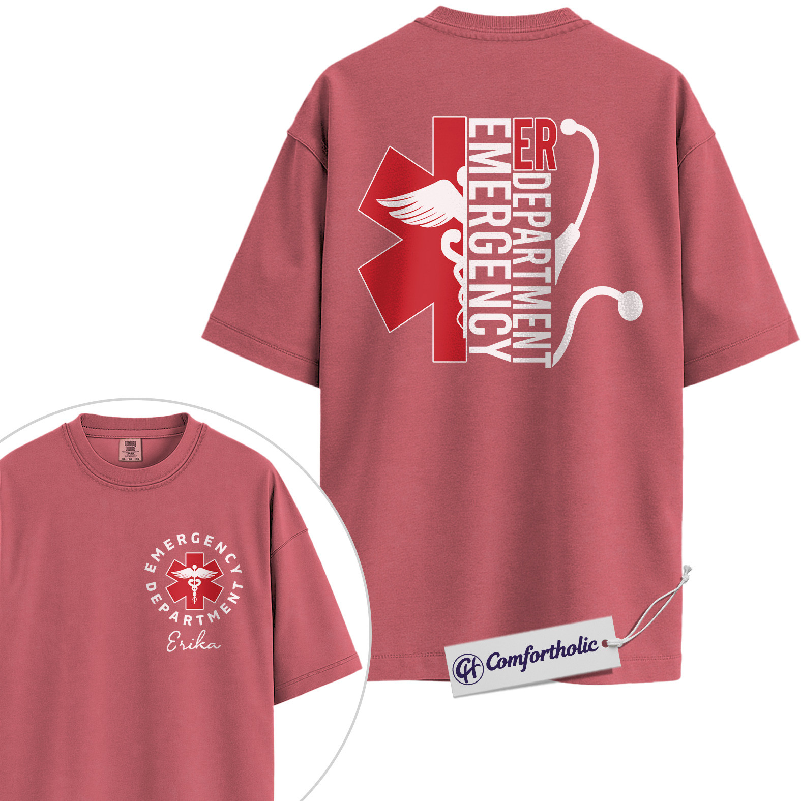 Emergency Department Shirt, Personalized Name EMS Graphic Tee, Custom ER Nurse T-Shirt, Gift for Emergency Room Nurses, Comfort Colors Shirt 2-Sided - Image 9