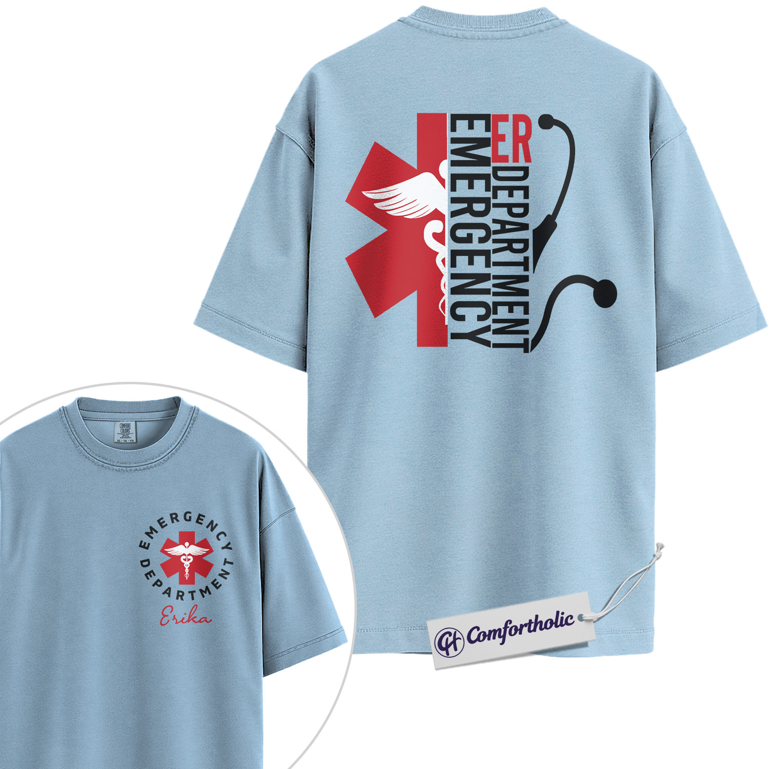 Emergency Department Shirt, Personalized Name EMS Graphic Tee, Custom ER Nurse T-Shirt, Gift for Emergency Room Nurses, Comfort Colors Shirt 2-Sided - Image 14