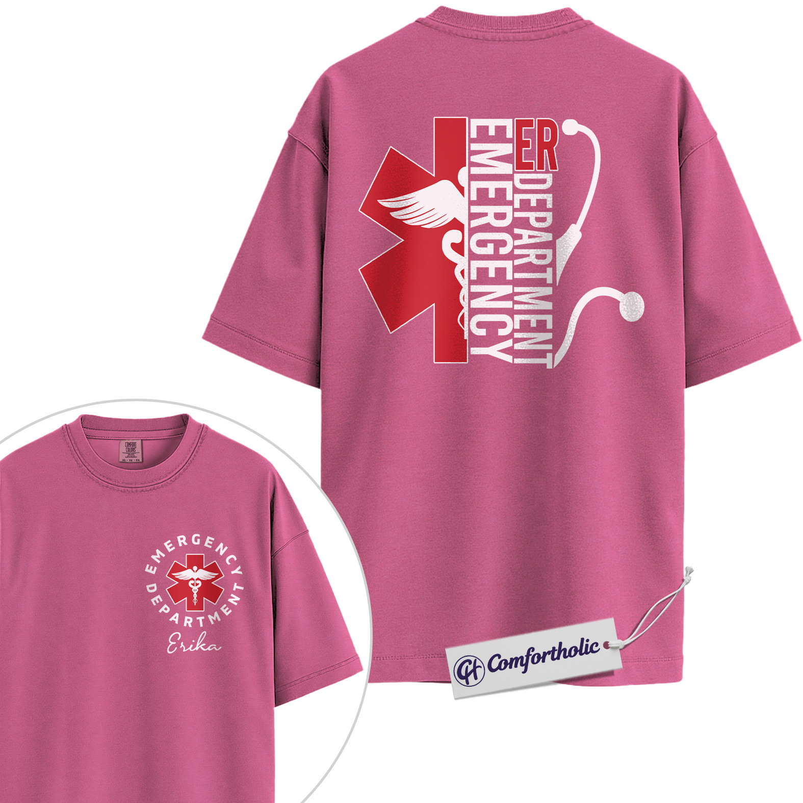 Emergency Department Shirt, Personalized Name EMS Graphic Tee, Custom ER Nurse T-Shirt, Gift for Emergency Room Nurses, Comfort Colors Shirt 2-Sided - Image 16