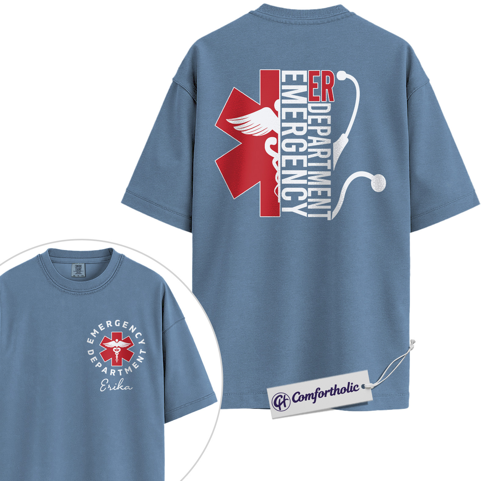 Emergency Department Shirt, Personalized Name EMS Graphic Tee, Custom ER Nurse T-Shirt, Gift for Emergency Room Nurses, Comfort Colors Shirt 2-Sided - Image 17