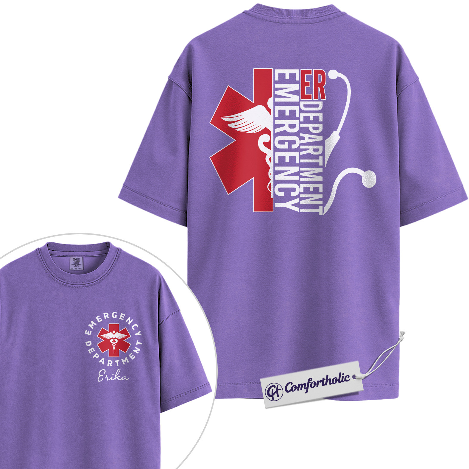 Emergency Department Shirt, Personalized Name EMS Graphic Tee, Custom ER Nurse T-Shirt, Gift for Emergency Room Nurses, Comfort Colors Shirt 2-Sided - Image 20