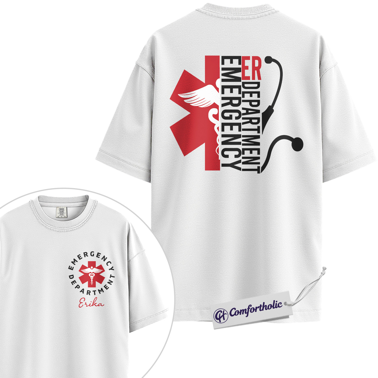 Emergency Department Shirt, Personalized Name EMS Graphic Tee, Custom ER Nurse T-Shirt, Gift for Emergency Room Nurses, Comfort Colors Shirt 2-Sided - Image 2