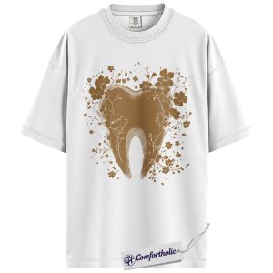 Alternative view of Floral Tooth Shirt, Vintage Dental Graphic Tee, Dentist & Dental Hygienist T-Shirt, Cute Gift for Dental Assistant, Comfort Colors Shirt