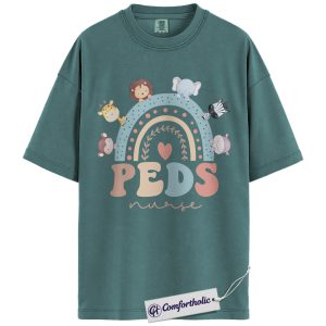 Peds Nurse Shirt, Cute Rainbow Animal Graphic Tee, Pediatric Nurse T-Shirt, Gift for Nurses, Comfort Colors Shirt