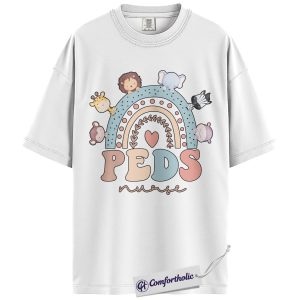 Alternative view of Peds Nurse Shirt, Cute Rainbow Animal Graphic Tee, Pediatric Nurse T-Shirt, Gift for Nurses, Comfort Colors Shirt