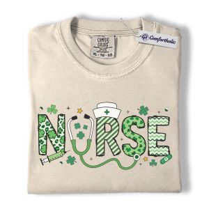 St Patrick’s Day Nurse Shirt, Lucky Shamrock Graphic Tee, RN Nursing T-Shirt, St Patrick’s Day Gift for Nurses, Comfort Colors Shirt