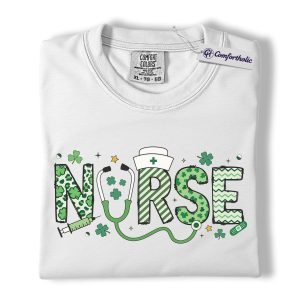 Alternative view of St Patrick’s Day Nurse Shirt, Lucky Shamrock Graphic Tee, RN Nursing T-Shirt, St Patrick’s Day Gift for Nurses, Comfort Colors Shirt