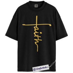Cross Faith Shirt, Minimal Christian Graphic Tee, Jesus Lover T-Shirt, Religious Gift for Men & Women, Comfort Colors Shirt
