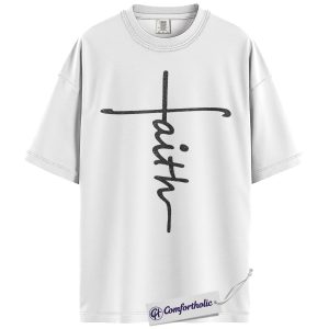 Alternative view of Cross Faith Shirt, Minimal Christian Graphic Tee, Jesus Lover T-Shirt, Religious Gift for Men & Women, Comfort Colors Shirt