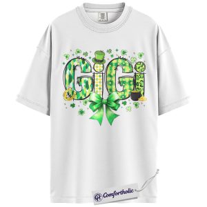 Alternative view of St Patrick’s Day Gigi Shirt, Lucky Shamrock Bow Graphic Tee, Irish Grandma Clover T-Shirt, St Paddy’s Day Gift for Gigi, Comfort Colors Shirt