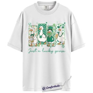 Alternative view of St Patrick’s Day Lucky Goose Shirt, Funny Shamrock Farm Animal Graphic Tee, Irish St Paddy’s Day Goose T-Shirt, Cute Gift for Goose Lovers, Comfort Colors Shirt