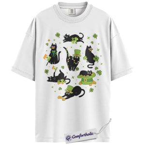 Alternative view of St Patrick’s Day Cat Shirt, Cute Shamrock Black Cat Graphic Tee, Irish Lucky Cat Mom T-Shirt, Funny St Paddy’s Gift for Pet Lovers, Comfort Colors Shirt