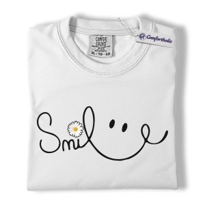 Alternative view of Smile Daisy Shirt, Minimal Happy Face Graphic Tee, Cute Positive Quote T-Shirt, Funny Gift for Women, Comfort Colors Shirt