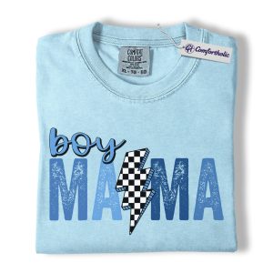 Boy Mom Shirt, Trendy Lightning Bolt Graphic Tee, Proud Mama T-Shirt, Mother’s Day Gift for Moms of Boys, Comfort Colors Shirt