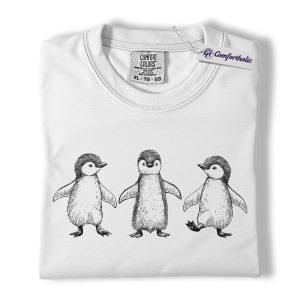 Alternative view of Cute Penguin Trio Shirt, Minimal Line Art Graphic Tee, Penguin Lover Winter T-Shirt, Cozy Gift for Animal Lovers, Comfort Colors Shirt