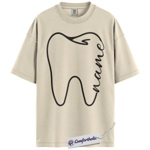 Tooth Outline Shirt, Personalized Dental Graphic Tee, Custom Name Dentist T-Shirt, Gift for Dental Hygienist & Dentist,Comfort Colors Shirt