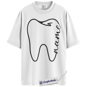 Alternative view of Tooth Outline Shirt, Personalized Dental Graphic Tee, Custom Name Dentist T-Shirt, Gift for Dental Hygienist & Dentist,Comfort Colors Shirt