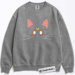 Alternative view of Luna Cat Sweatshirt, Sailor Moon Sweatshirt, Anime Graphic Pullover, Comfort Colors Sweatshirt