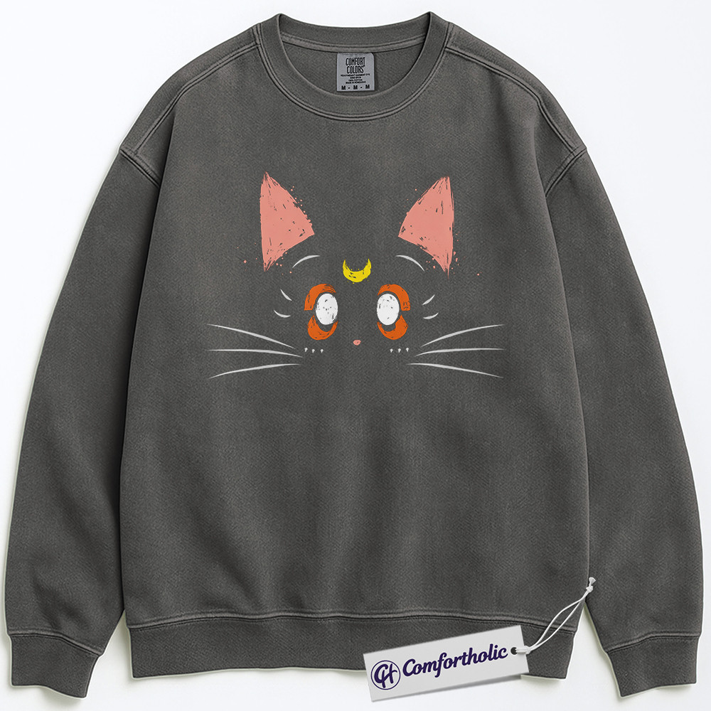 Luna Cat Sweatshirt, Sailor Moon Sweatshirt, Anime Graphic Pullover, Comfort Colors Sweatshirt