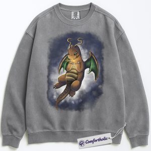 Alternative view of Dragonite Sweatshirt, PKM Sweatshirt, Anime Graphic Pullover, Comfort Colors Sweatshirt