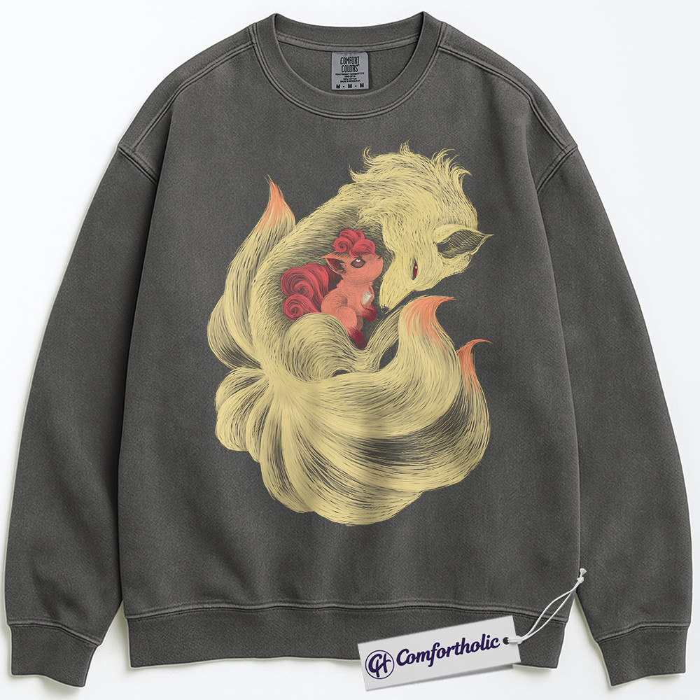 Ninetales Sweatshirt, Vulpix Sweatshirt, PKM Sweatshirt, Anime Graphic Pullover, Comfort Colors Sweatshirt - Image 5