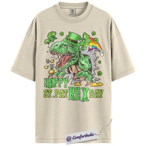 St Patrick’s Day Dinosaur Shirt, Funny T-Rex Leprechaun Graphic Tee, St Pat Rex Dino Lover T-Shirt, St Paddy’s Day Gift for Dino Fans, Comfort Colors Shirt