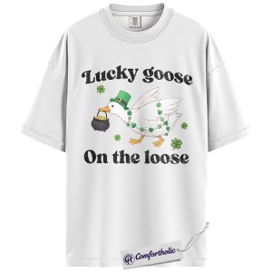 Alternative view of St Patrick’s Day Lucky Goose Shirt, Funny Goose Leprechaun Graphic Tee, St Paddy’s Day Farm Animal Lover T-Shirt, Irish Party Gift for Women & Men, Comfort Colors Shirt