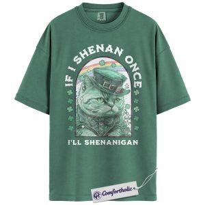 St Patrick’s Day Cat Shirt, Funny Shenanigan Leprechaun Graphic Tee, Shamrock Irish Cat Lover T-Shirt, St Paddy’s Day Party Gift for Women & Men, Comfort Colors Shirt