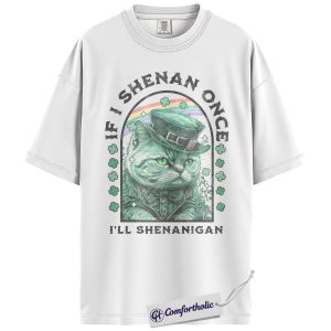 Alternative view of St Patrick’s Day Cat Shirt, Funny Shenanigan Leprechaun Graphic Tee, Shamrock Irish Cat Lover T-Shirt, St Paddy’s Day Party Gift for Women & Men, Comfort Colors Shirt