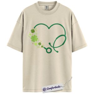 St Patrick’s Day Nurse Shirt, Shamrock Stethoscope Heart Graphic Tee, Lucky RN LPN CNA T-Shirt, St Paddy’s Day Gift for Nurses, Comfort Colors Shirt
