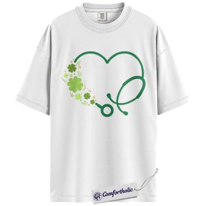 Alternative view of St Patrick’s Day Nurse Shirt, Shamrock Stethoscope Heart Graphic Tee, Lucky RN LPN CNA T-Shirt, St Paddy’s Day Gift for Nurses, Comfort Colors Shirt