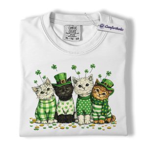 Alternative view of St Patrick’s Day Cat Shirt, Cute Kittens Leprechaun Hat Graphic Tee, Cat Mom Shamrock T-Shirt, St Paddy’s Day Gift for Feline Lovers, Comfort Colors Shirt