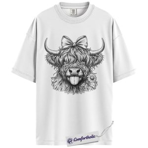 Alternative view of Highland Cow Shirt, Cute Cow Sketch Graphic Tee, Farm Animal Lover T-Shirt, Funny Gift for Cow Lovers, Comfort Colors Shirt