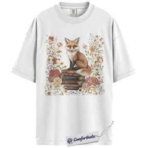 Alternative view of Bookish Fox Shirt, Vintage Floral Animal Graphic Tee, Book Lover Cottagecore T-Shirt, Gift for Readers & Librarians, Comfort Colors Shirt