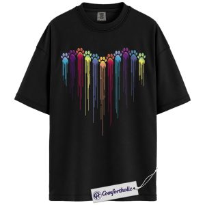 Dog Mom Cat Mom Shirt, Rainbow Paw Print Heart Graphic Tee, Pet Lover Pride T-Shirt, Gift for Dog Moms & Cat Moms, Comfort Colors Shirt