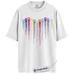 Alternative view of Dog Mom Cat Mom Shirt, Rainbow Paw Print Heart Graphic Tee, Pet Lover Pride T-Shirt, Gift for Dog Moms & Cat Moms, Comfort Colors Shirt