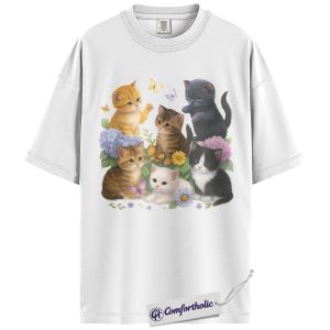 Alternative view of Cute Kittens Shirt, Floral Kitten Graphic Tee, Cat Lover T-Shirt, Gift for Cat Moms, Comfort Colors Shirt