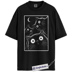 Spooky Black Cat Shirt, Moonlight Cat Graphic Tee, Goth Pet Lover T-Shirt, Gift for Cat Moms, Comfort Colors Shirt