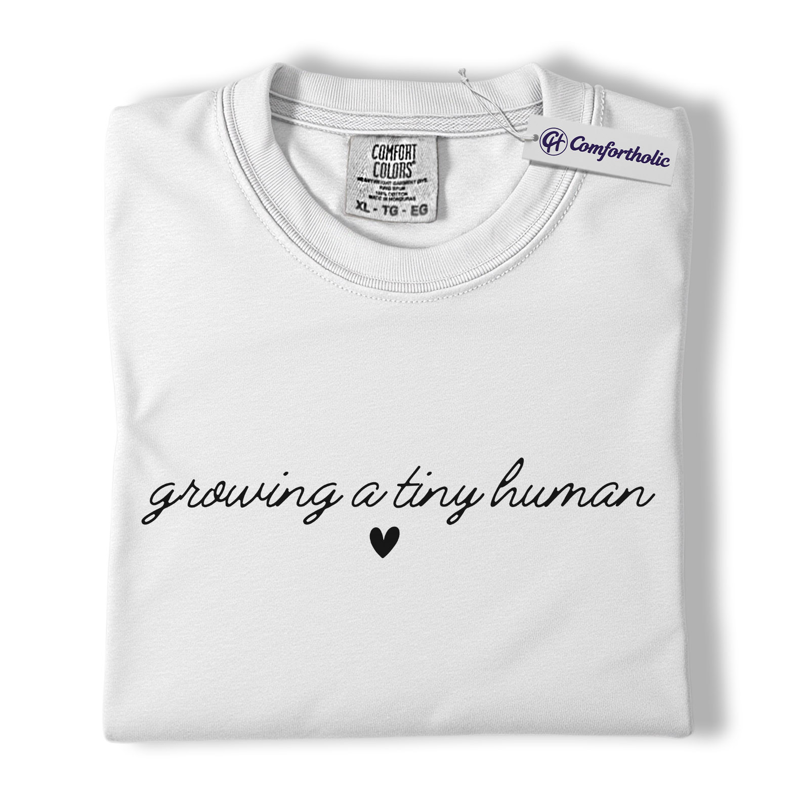 Pregnancy Announcement Shirt, Script Growing a Tiny Human Heart Graphic Tee, Mom To Be Maternity T-Shirt, Baby Shower Gift for Expecting Moms, Comfort Colors Shirt - Image 2