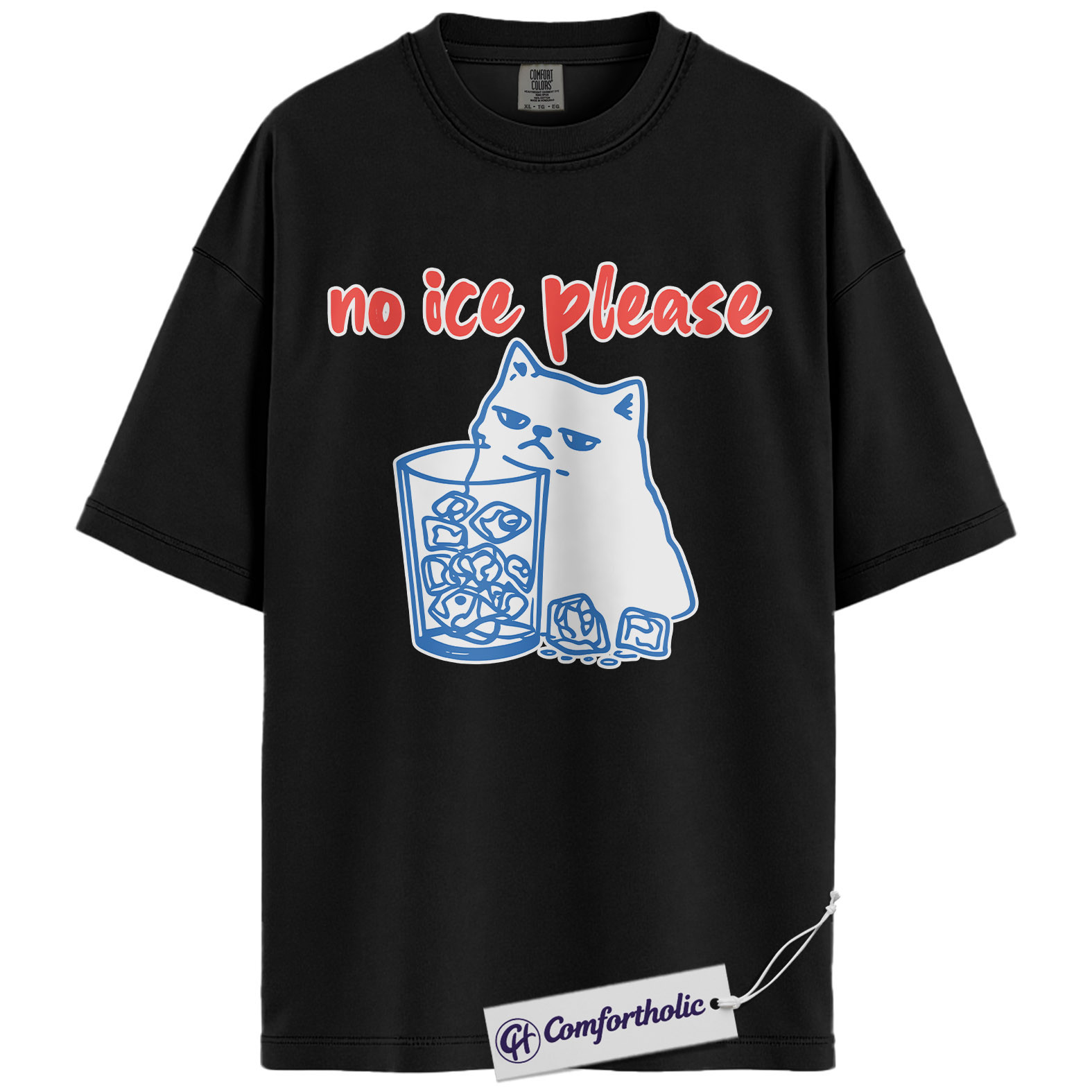 No Ice Please Cat Shirt, Sassy Line Art Kitty Graphic Tee, Funny Beverage Humor T-Shirt, Gift for Cat Moms, Comfort Colors Shirt - Image 3