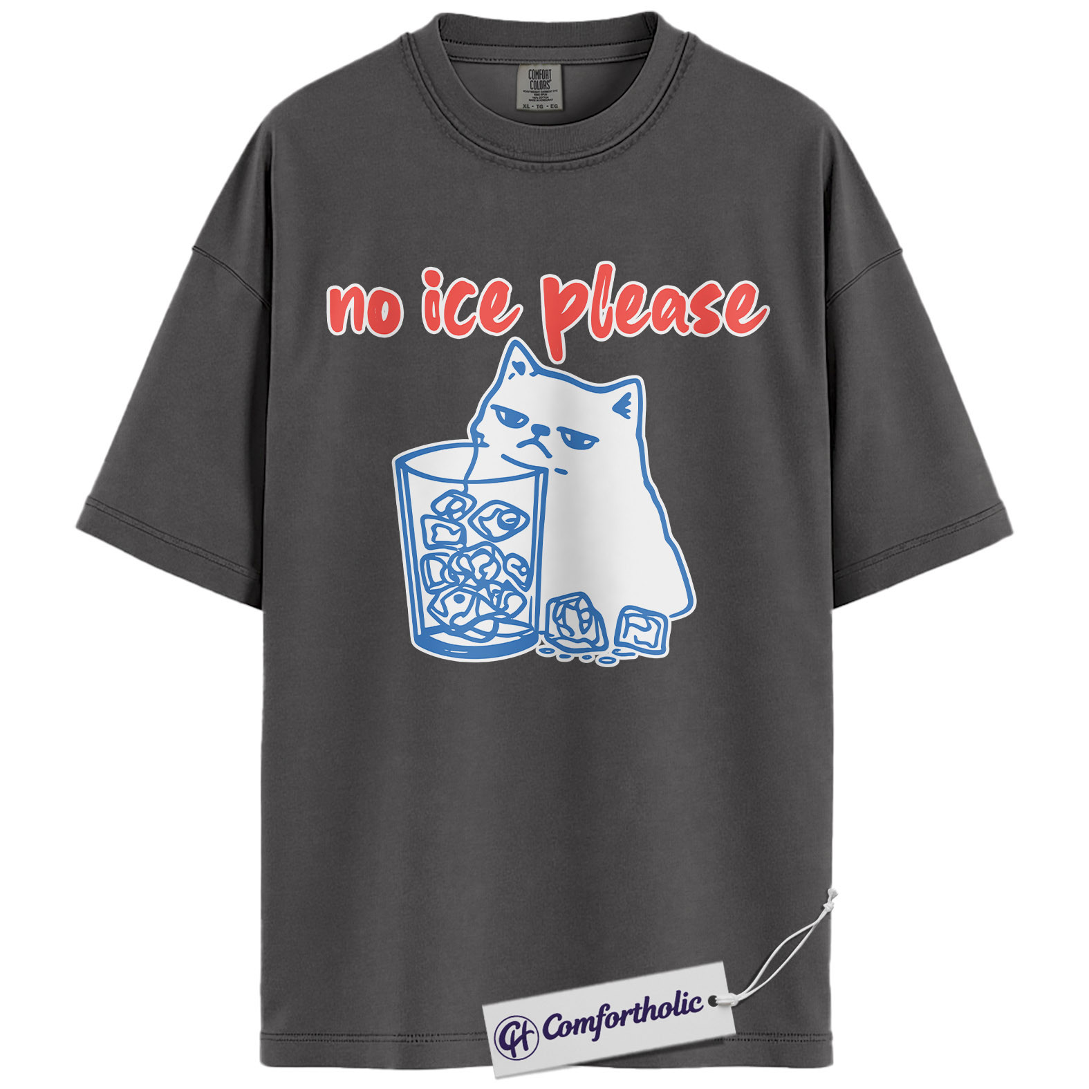 No Ice Please Cat Shirt, Sassy Line Art Kitty Graphic Tee, Funny Beverage Humor T-Shirt, Gift for Cat Moms, Comfort Colors Shirt - Image 4