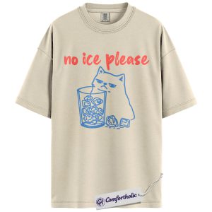 No Ice Please Cat Shirt, Sassy Line Art Kitty Graphic Tee, Funny Beverage Humor T-Shirt, Gift for Cat Moms, Comfort Colors Shirt