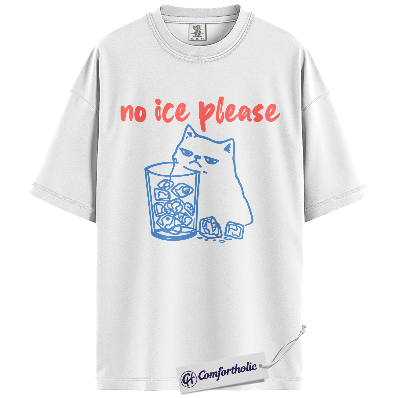No Ice Please Cat Shirt, Sassy Line Art Kitty Graphic Tee, Funny Beverage Humor T-Shirt, Gift for Cat Moms, Comfort Colors Shirt - Image 2