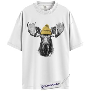 Alternative view of Moose Shirt, Vintage Beanie Moose Graphic Tee, Funny Cabin Outdoor Lover T-Shirt, Gift for Hikers & Campers, Comfort Colors Shirt