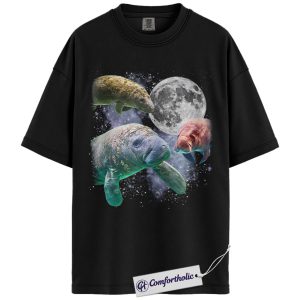 Manatee Shirt, Cosmic Moon Manatee Graphic Tee, Marine Life Lover T-Shirt, Gift for Ocean Animal Fans, Comfort Colors Shirt
