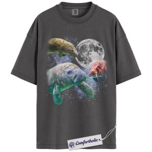 Alternative view of Manatee Shirt, Cosmic Moon Manatee Graphic Tee, Marine Life Lover T-Shirt, Gift for Ocean Animal Fans, Comfort Colors Shirt