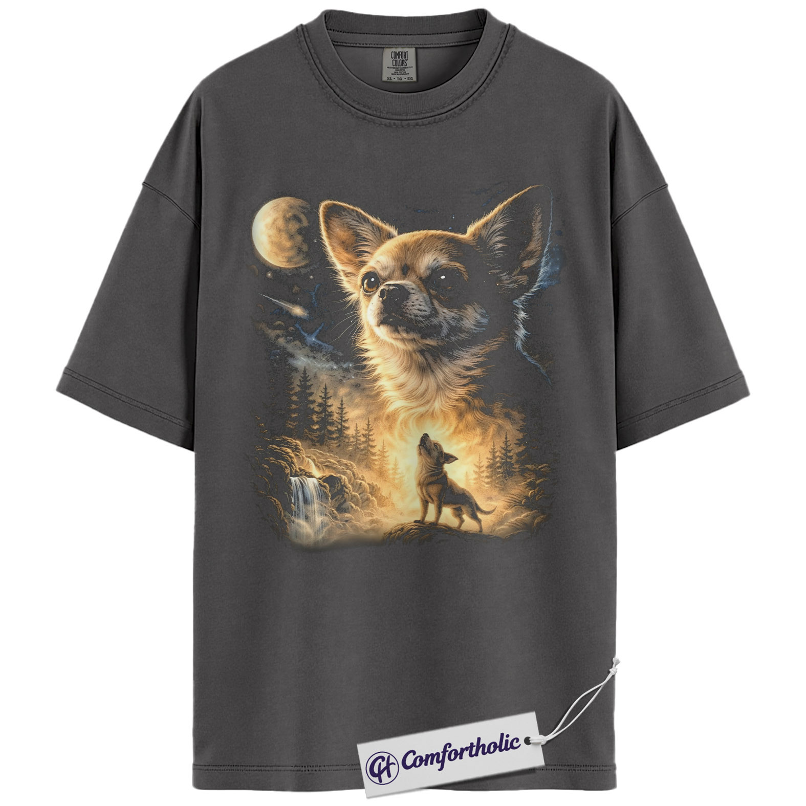 Chihuahua Shirt, Moonlit Chihuahua Portrait Graphic Tee, Small Dog Lover T-Shirt, Gift for Chihuahua Owners, Comfort Colors Shirt - Image 2