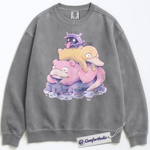 Alternative view of Psyduck Sweatshirt, Slowpoke Sweatshirt, Shellder Sweatshirt, PKM Sweatshirt, Anime Graphic Pullover, Comfort Colors Sweatshirt