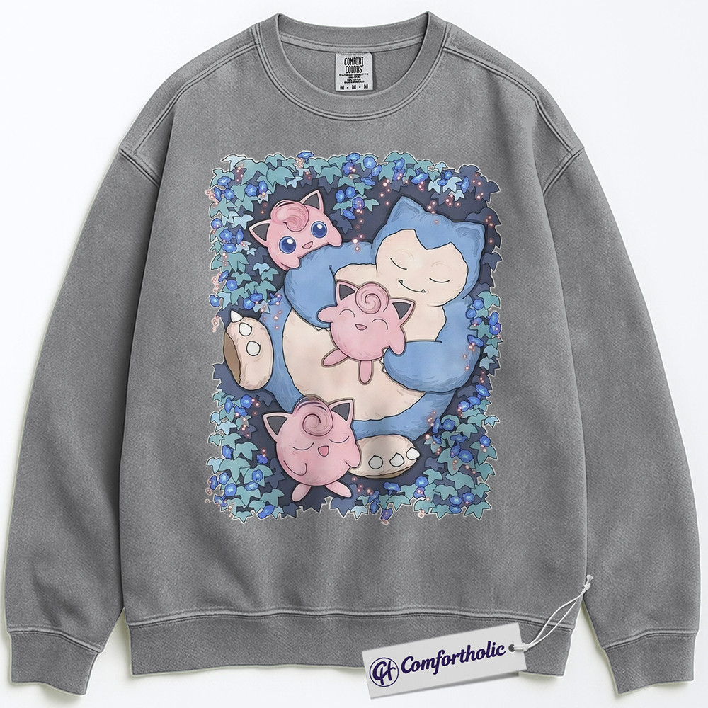 Snorlax vs Jigglypuff Sweatshirt, PKM Sweatshirt, Anime Graphic Pullover, Comfort Colors Sweatshirt - Image 4